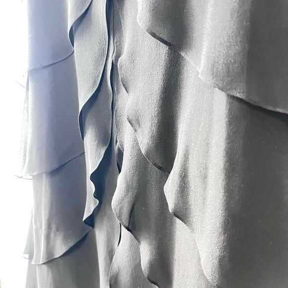 Vtge Daymor Womens 100% silk Black Elegant V neck Ruffle Layered Dress Sz 4 Maxi - Picture 4 of 11